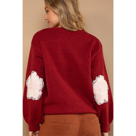 POL Maroon sweater with beautiful pearl trim flower in size medium NEW - Picture 6 of 10